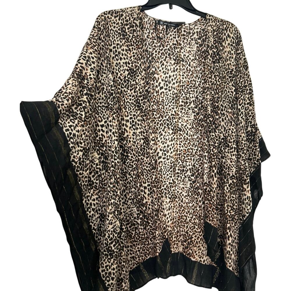 INC Animal Print Kimono Top Metallic Stripe Layering Cover Up Boho Glam One Size